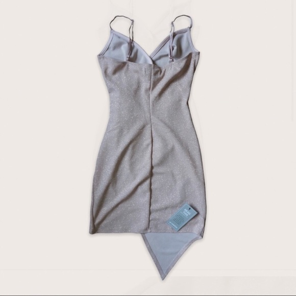 LE CHATEAU | NWT Women’s Glitter Asymmetrical Hem Mini Dress Champagne Pink XXS - Picture 2 of 7